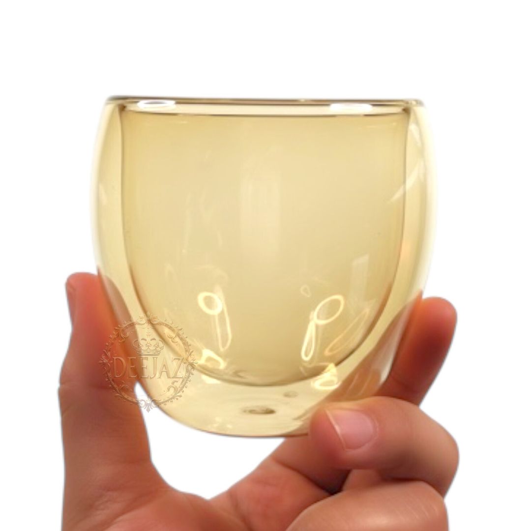 Set of 2 Amber Double Wall Glass 200 ML – Perfect for Hot & Cold Drinks (Regular Size)