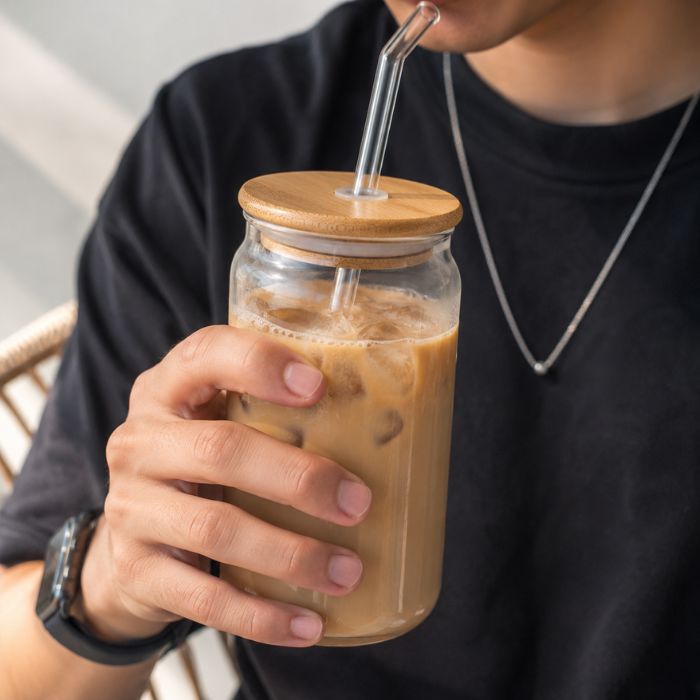 Nordic Sip Glass Tumbler Bamboo 500ML