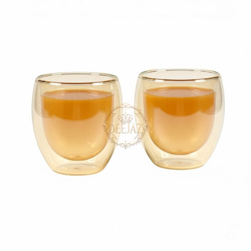 Set of 2 Amber Double Wall Glass 200 ML – Perfect for Hot & Cold Drinks (Regular Size)