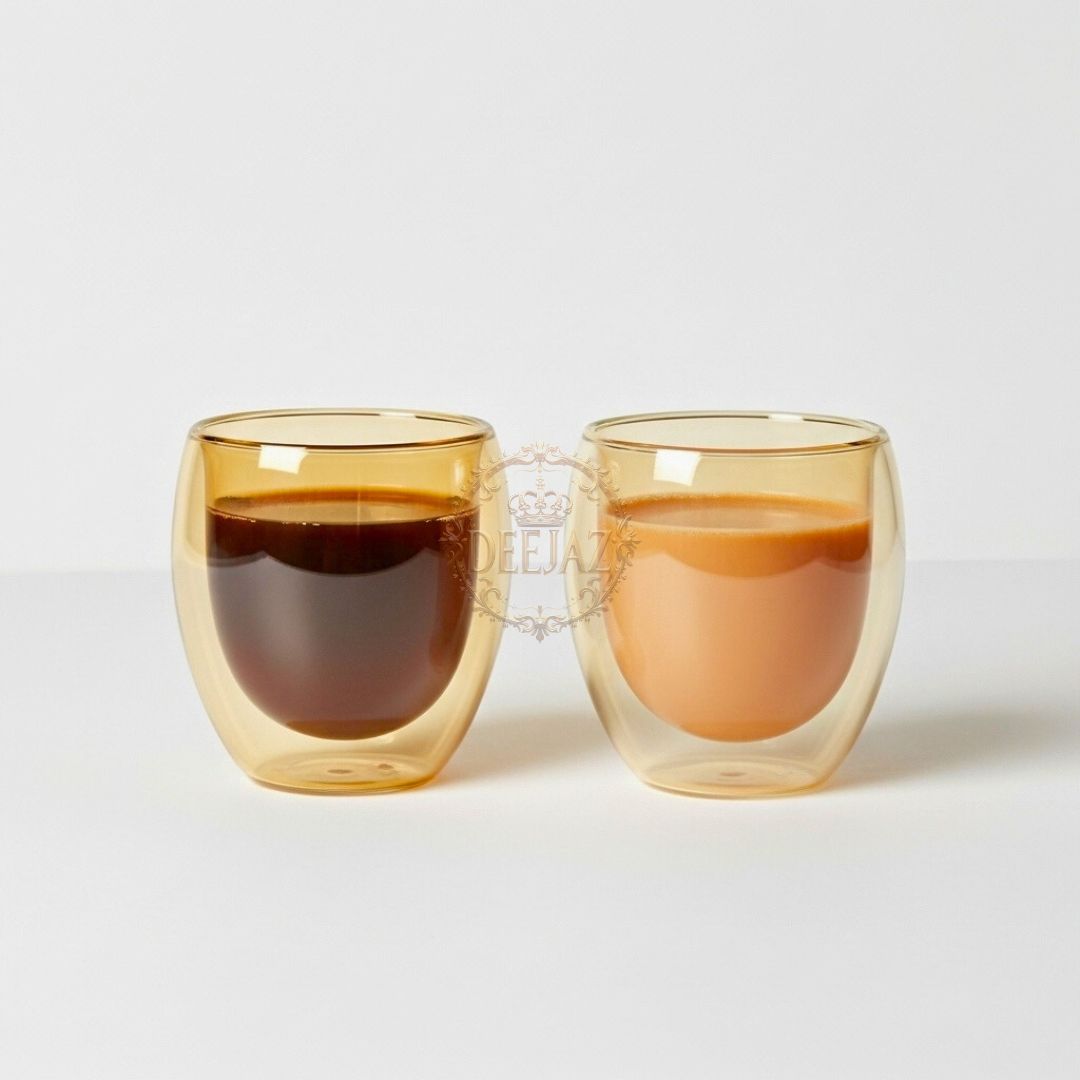 Set of 2 Amber Double Wall Glass 200 ML – Perfect for Hot & Cold Drinks (Regular Size)