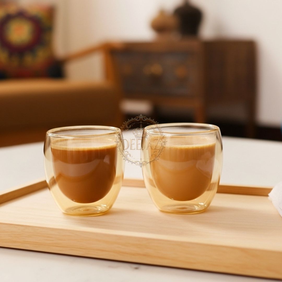 Set of 2 Amber Double Wall Glass 200 ML – Perfect for Hot & Cold Drinks (Regular Size)