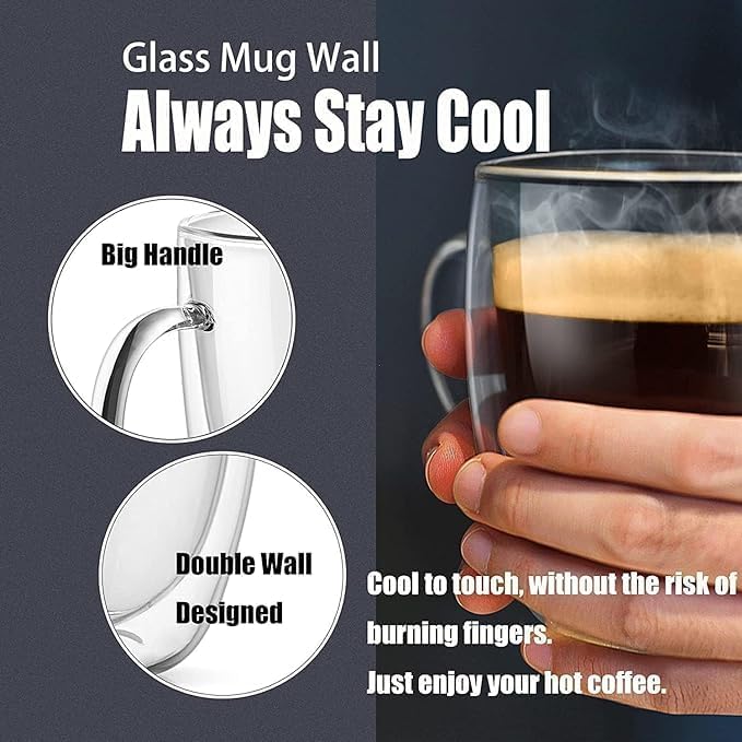 Double Wall Glass Mug 350ml – Keeps Drinks Hot & Cold Longer (Medium Size)