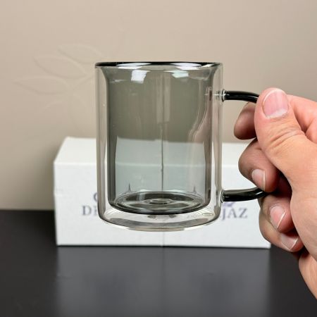 Luxury Double Wall Glass Mug | Extra Strong | Grey 250ml