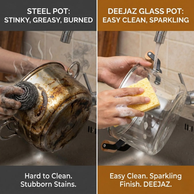 DEEJAZ Premium Borosilicate Glass Cooking Pot – Heat Resistant Flame Safe