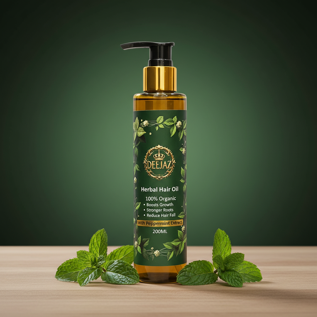 DEEJAZ | Herbal Hair Oil | Peppermint Extract | Cooling Care, Strength & Fresh Feel | 200ml