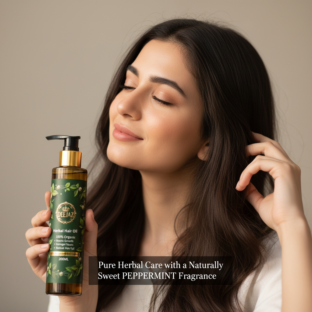 DEEJAZ | Herbal Hair Oil | Peppermint Extract | Cooling Care, Strength & Fresh Feel | 200ml