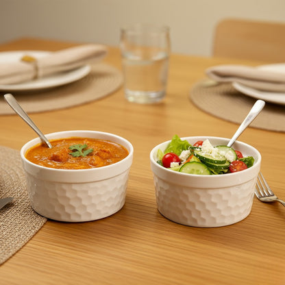 Set of 4 | Honeycomb Ceramic Ramekin Bowls | Oven & Freezer Safe Bakeware
