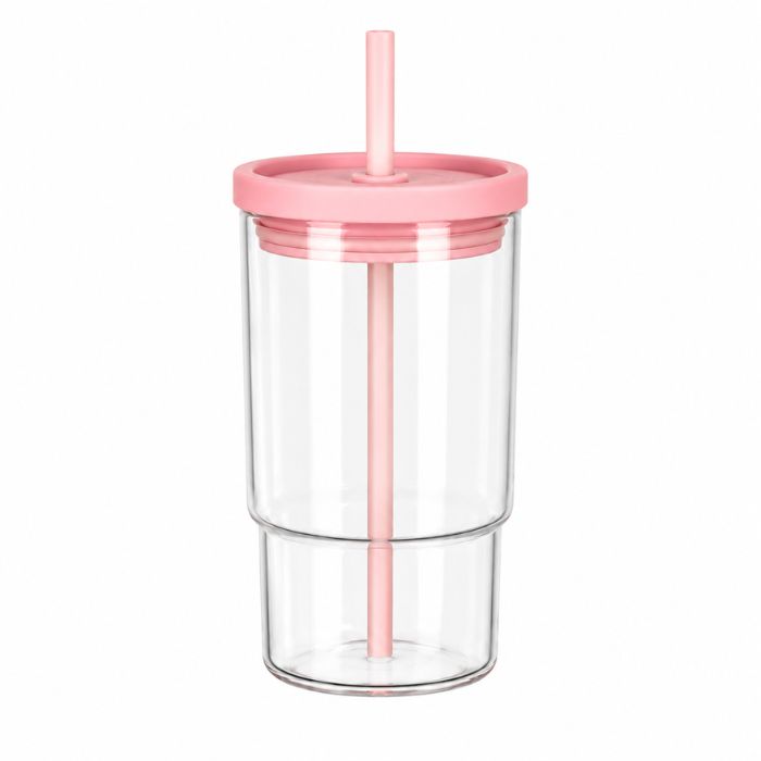Blush Sip 700ML glass tumbler with pink pastel lid and reusable straw