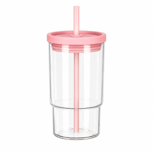 Blush Sip 700ML glass tumbler with pink pastel lid and reusable straw