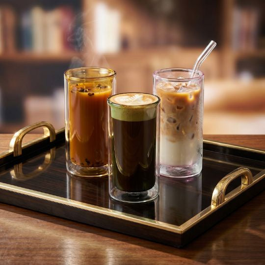Luxury Double Wall Glass 400ml | 3x Thicker & Stronger Borosilicate Chai & Coffee Glass | Gold, Green & Pink