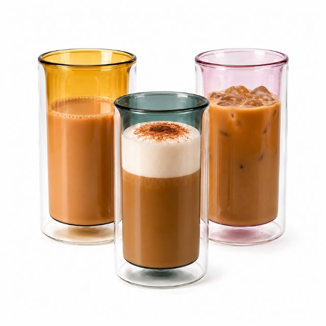 Luxury Double Wall Glass 400ml | 3x Thicker & Stronger Borosilicate Chai & Coffee Glass | Gold, Green & Pink