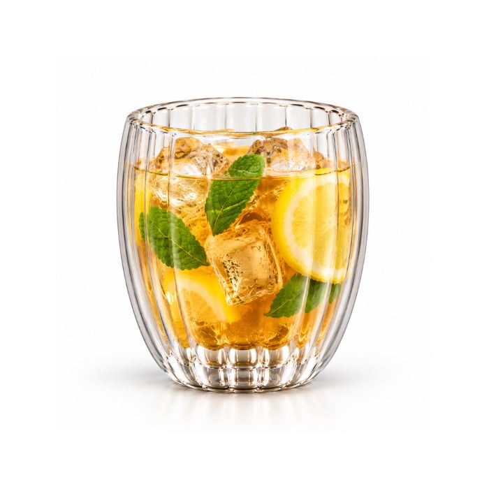 Premium Ribbed Double Wall Glass Mug 200ml