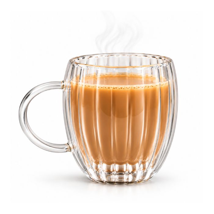 Premium Ribbed Double Wall Glass Mug 200ml