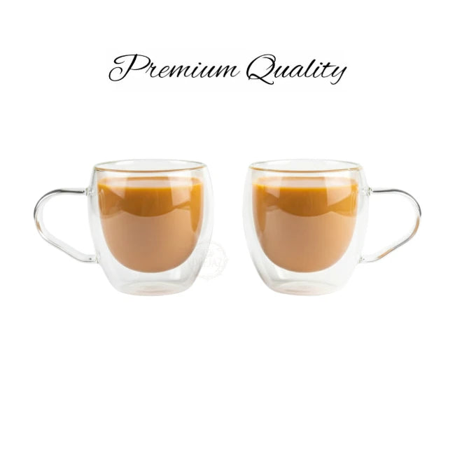 Set of 2 Premium Double Wall Glass Mugs 200 ML – Perfect for Hot & Cold Drinks (Regular Size)