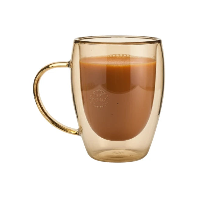 Amber Double Wall Glass Mug 350 ML – Perfect for Hot & Cold Drinks (Medium Size)