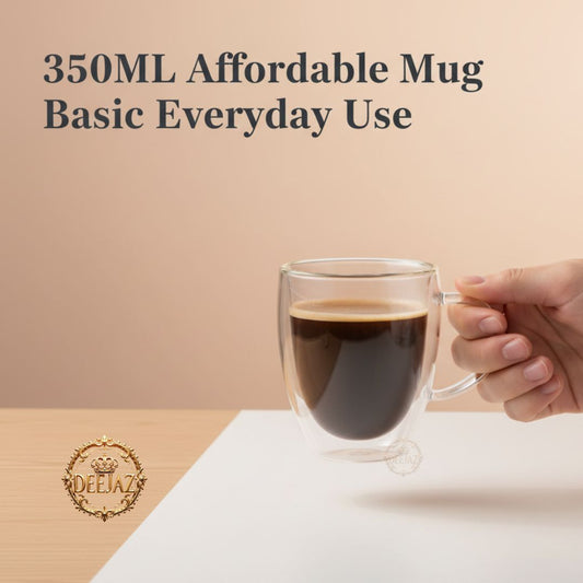 Double Wall Glass Mug 350ml AFFORDABLE Keeps Drinks Hot & Cold Longer (Medium Size)
