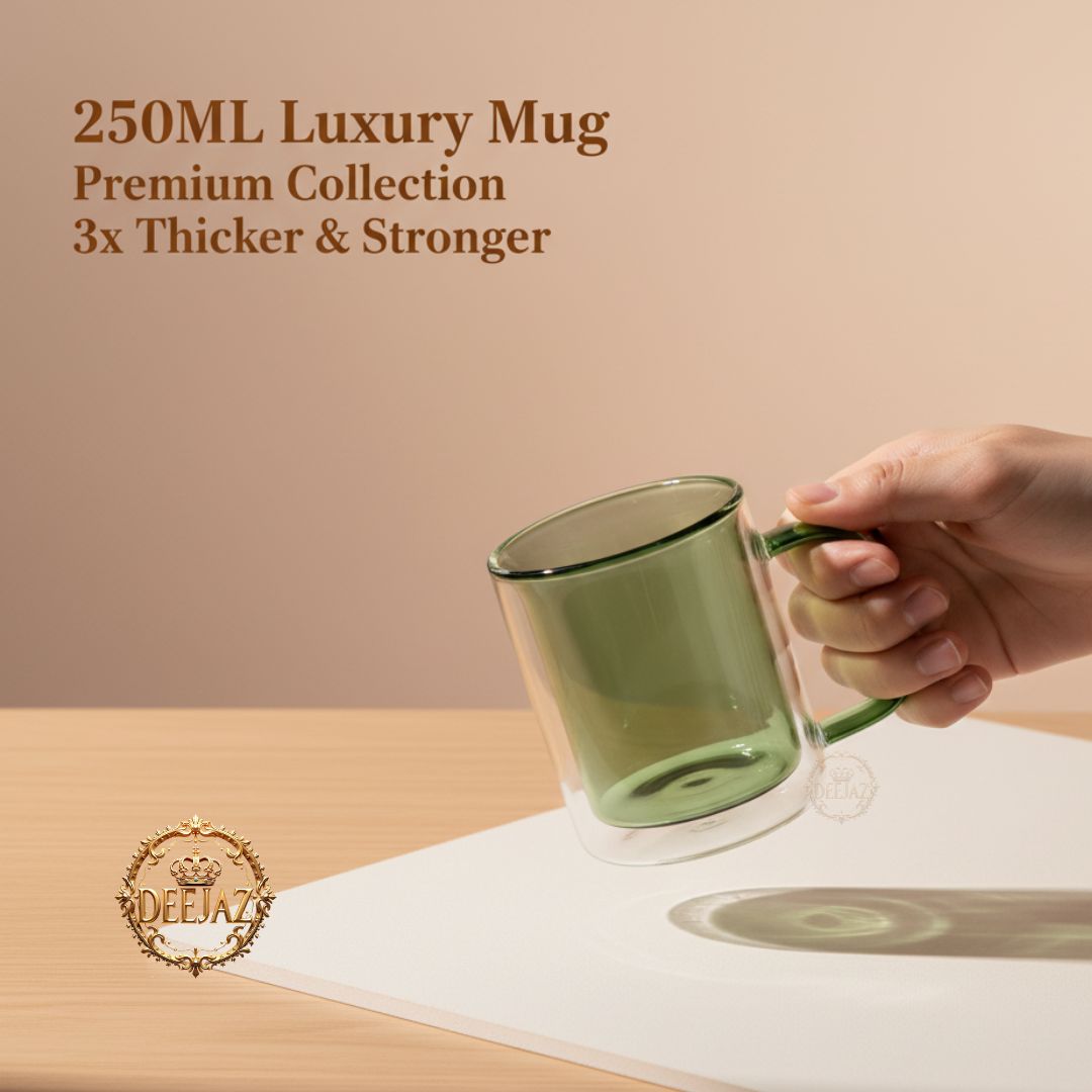 Luxury Double Wall Glass Mug | Extra Strong | Green 250ml