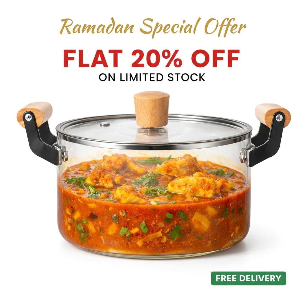 DEEJAZ Premium Borosilicate Glass Cooking Pot – Heat Resistant Flame Safe