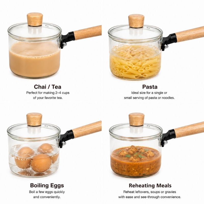 Glass Saucepan with Wooden Handle & Lid 1.6L
