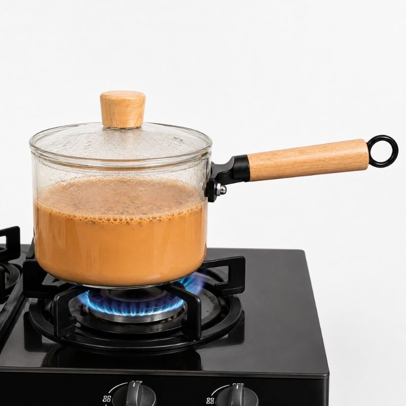 Glass Saucepan with Wooden Handle & Lid 1.6L