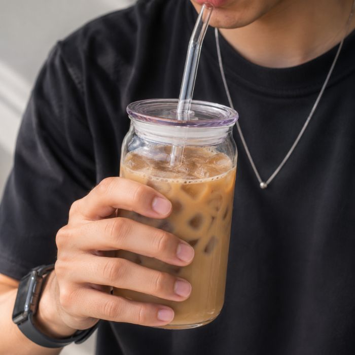 Nordic Sip glass flip-lid tumbler minimalist aesthetic drinkware