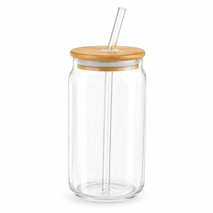 Nordic Sip clear glass tumbler 500ML with natural bamboo lid and glass straw