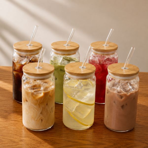 Nordic Sip Glass Tumbler Bamboo 500ML