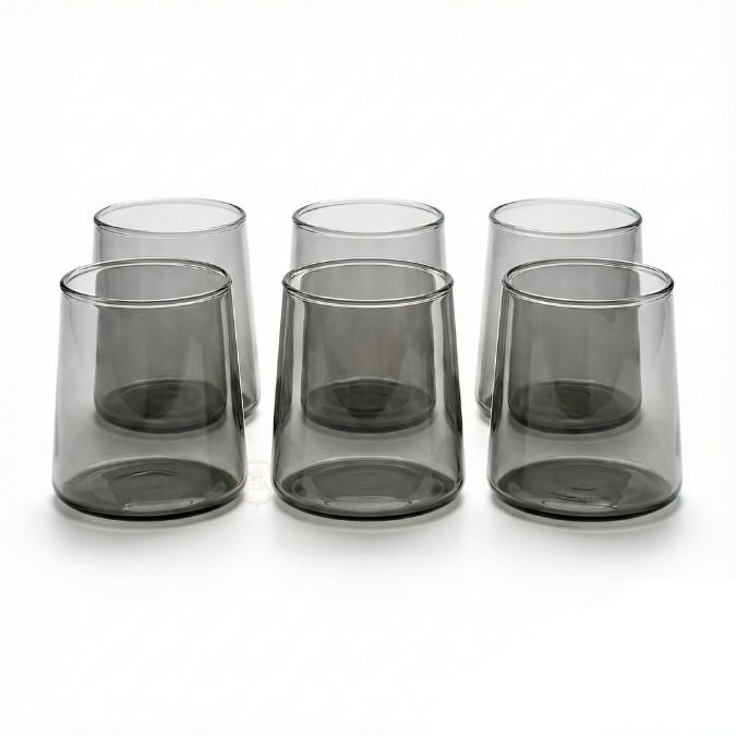 Premium Grey Tapered Glassware Set – 320ml Drinking Glasses Pack of 6