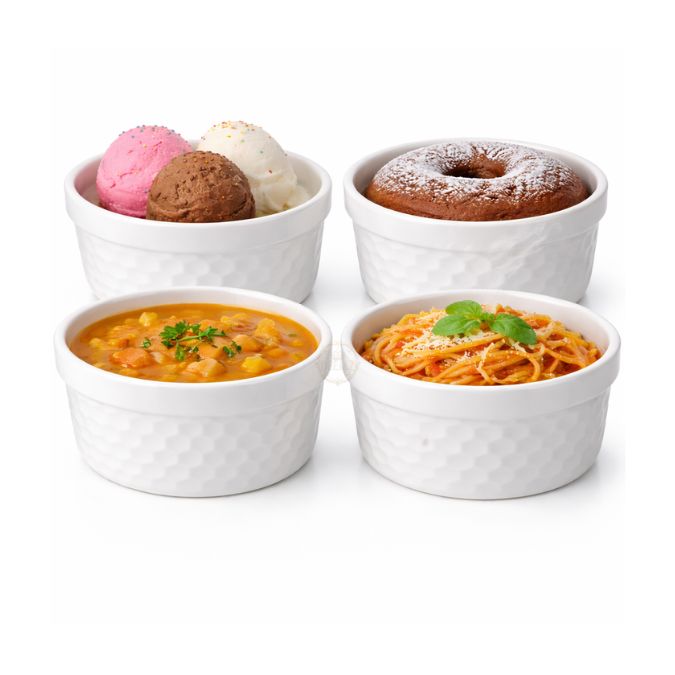 Set of 4 | Honeycomb Ceramic Ramekin Bowls | Oven & Freezer Safe Bakeware