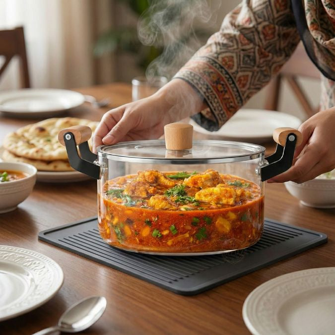 DEEJAZ Premium Borosilicate Glass Cooking Pot – Heat Resistant Flame Safe