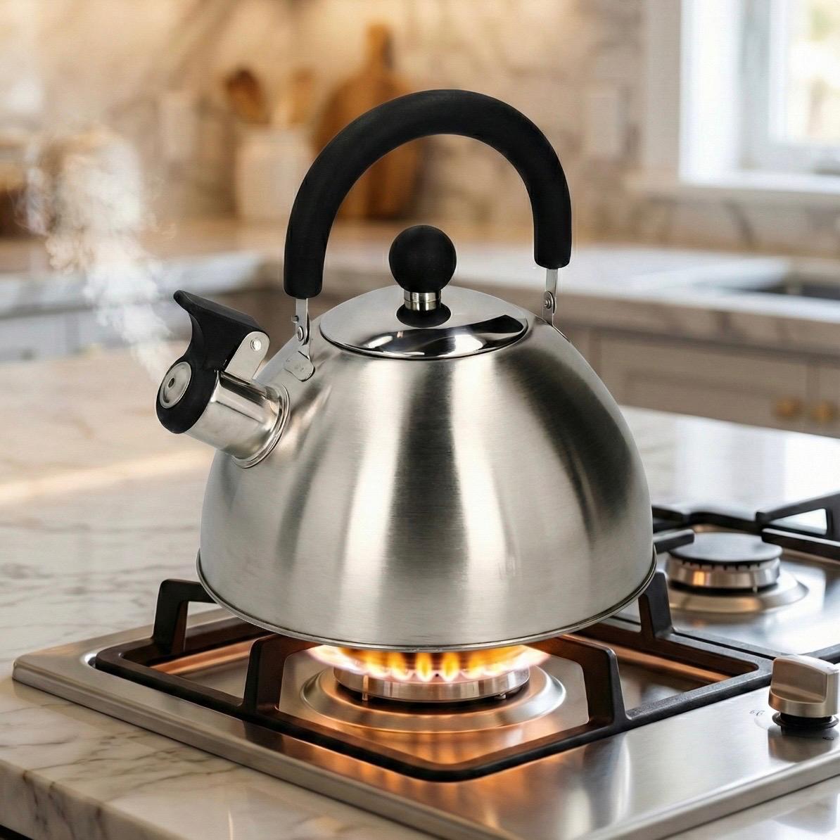 2.5 Liter Stainless Steel Whistling Kettle | Heat-Resistant Rubber Handle & Lid | Fast Boil Tea Kettle for Gas Stove