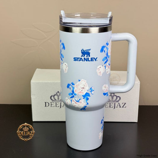Stanley Quencher H2.0 Style Tumbler | 40oz 1.18L | Blue WIth Floral| With Handle & Straw