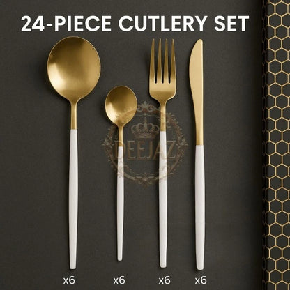 DEEJAZ 24 Pc Stainless Steel Cutlery Set for 6 – Spoons, Forks & Knives