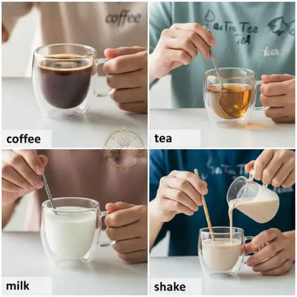 Set of 2 Double Wall Glass Mugs 200 ML – Perfect for Hot & Cold Drinks (Regular Size)