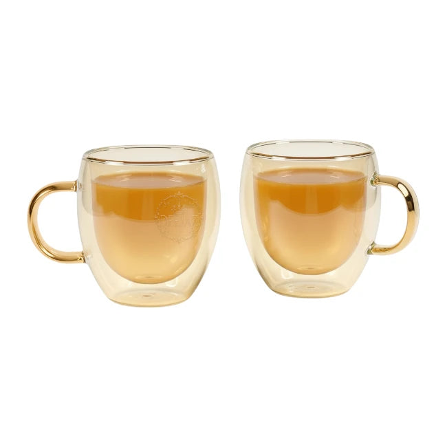 Set of 2 Amber Double Wall Glass Mugs 200 ML – Perfect for Hot & Cold Drinks (Regular Size)