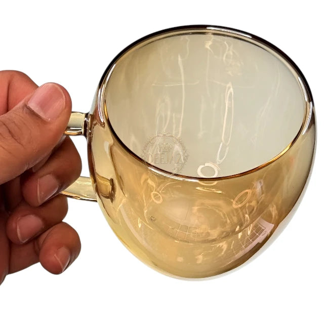 Set of 2 Amber Double Wall Glass Mugs 200 ML – Perfect for Hot & Cold Drinks (Regular Size)