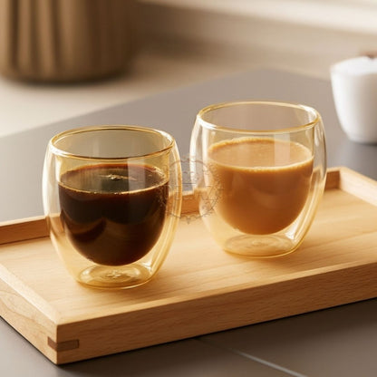 Set of 2 Amber Double Wall Glass 200 ML – Perfect for Hot & Cold Drinks (Regular Size)