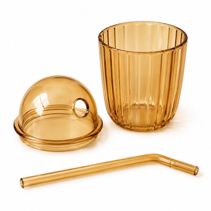 Aura Golden Tumbler 500ML With Glass Straw