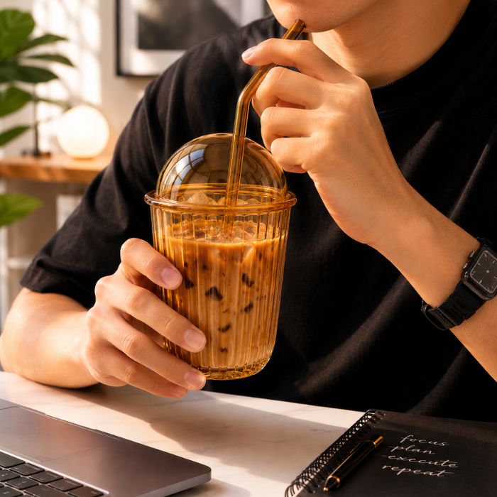 Aura Golden Tumbler 500ML With Glass Straw