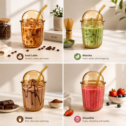 Aura Golden Tumbler 500ML With Glass Straw