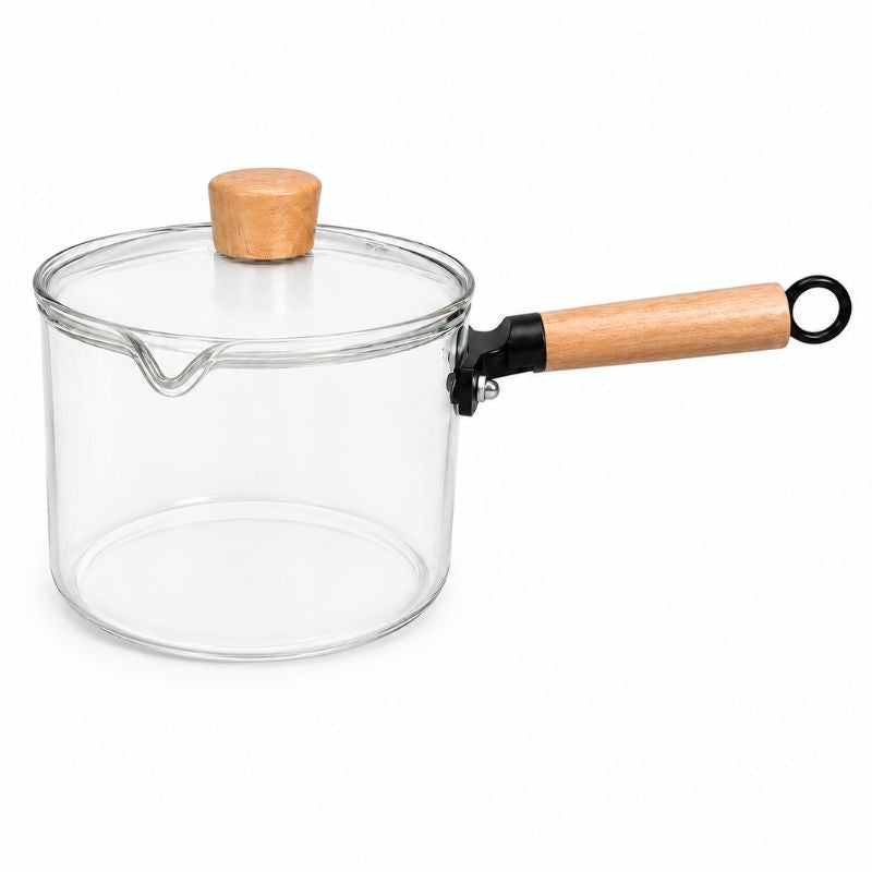 Glass Saucepan with Wooden Handle & Lid 1.6L
