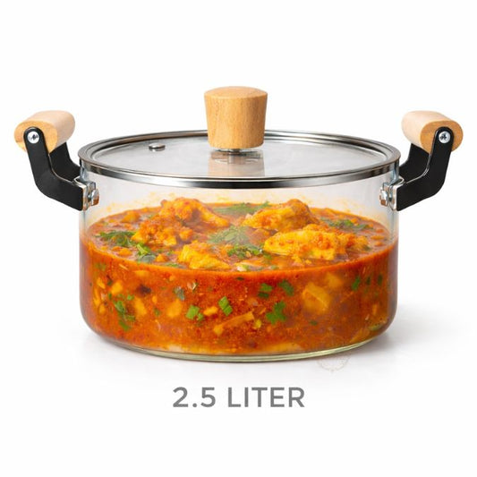 DEEJAZ Premium Borosilicate Glass Cooking Pot – Heat Resistant Flame Safe