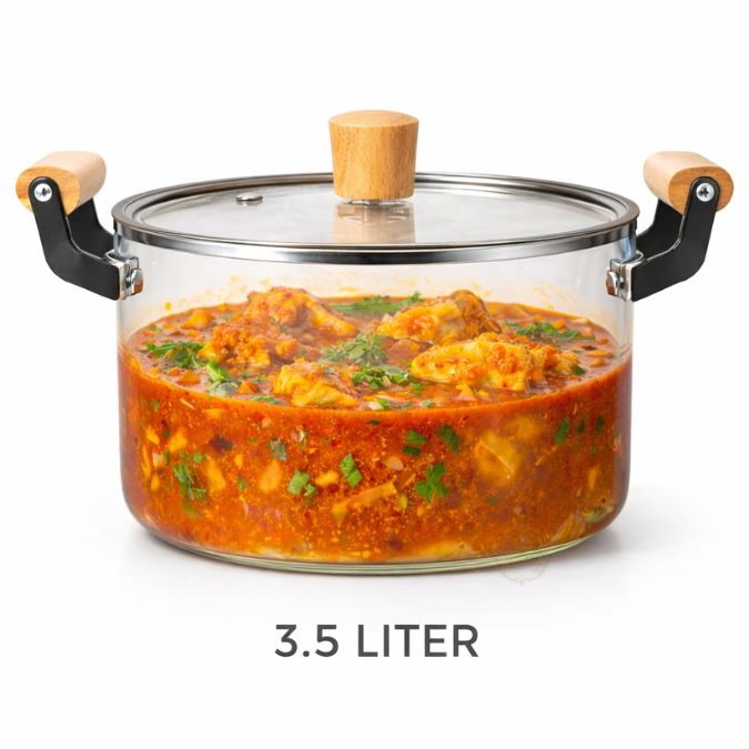 DEEJAZ Premium Borosilicate Glass Cooking Pot – Heat Resistant Flame Safe