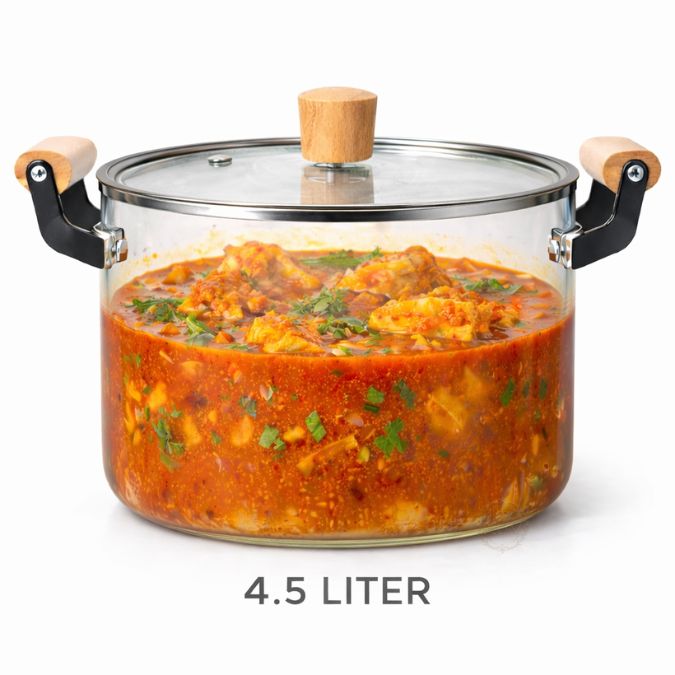 DEEJAZ Premium Borosilicate Glass Cooking Pot – Heat Resistant Flame Safe