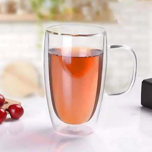 Double Wall Glass Mug 450ml – Keeps Drinks Hot & Cold Longer (Large Size)