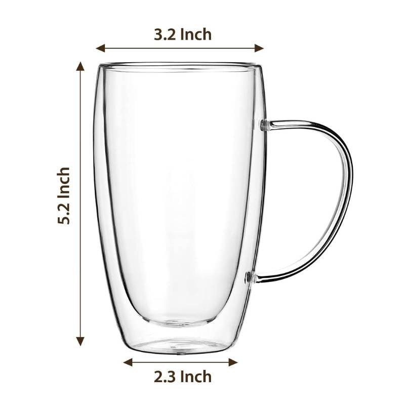 Premium Double Wall Glass Mug 450ml – Keeps Drinks Hot & Cold Longer (Large Size)
