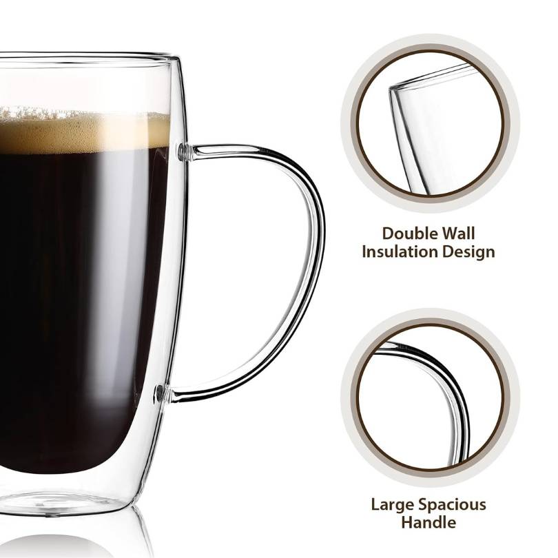 Premium Double Wall Glass Mug 450ml – Keeps Drinks Hot & Cold Longer (Large Size)