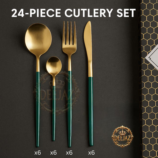 DEEJAZ 24 Pc Stainless Steel Cutlery Set for 6 – Spoons, Forks & Knives