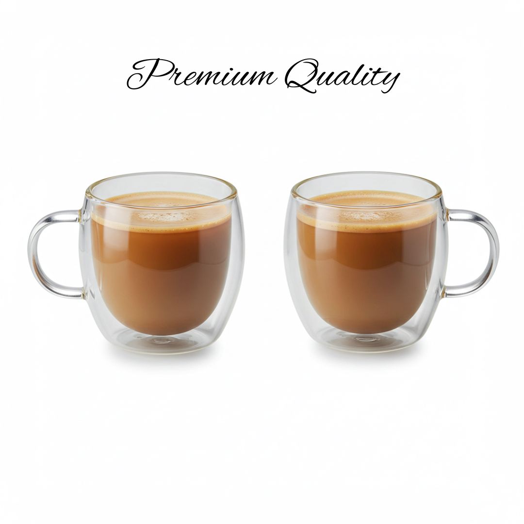 Set of 2 Premium Double Wall Glass Mugs 200 ML – Perfect for Hot & Cold Drinks (Regular Size)