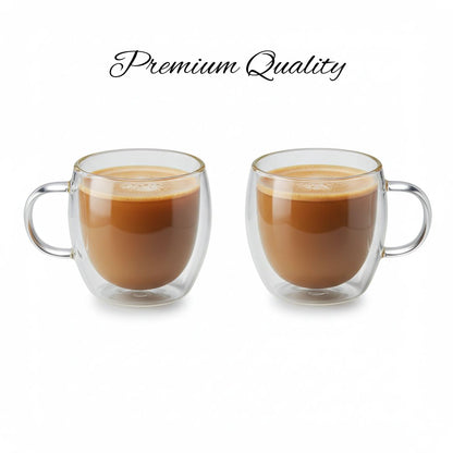 Set of 2 Premium Double Wall Glass Mugs 200 ML – Perfect for Hot & Cold Drinks (Regular Size)